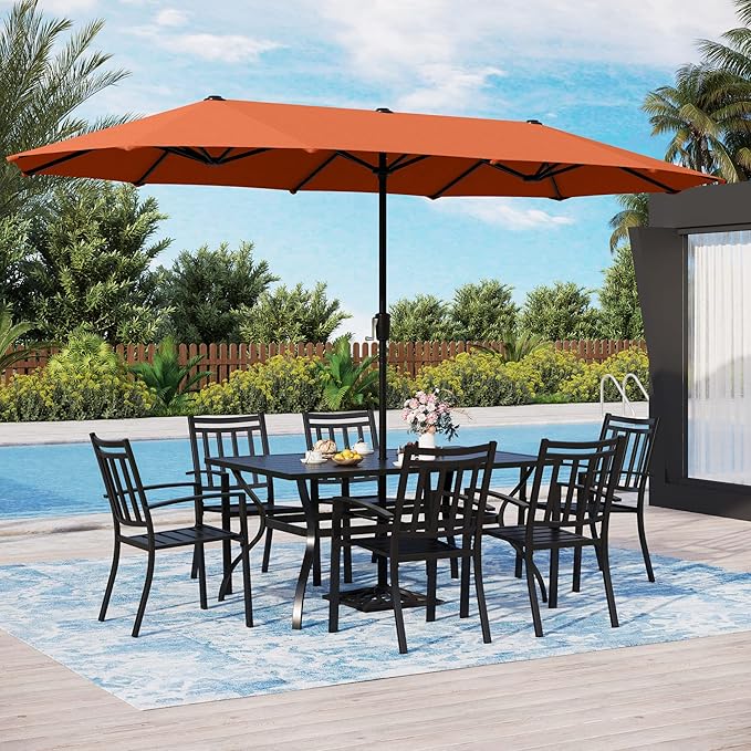 7 Pieces Patio Dining Set with 13ft Double-Sided Umbrella