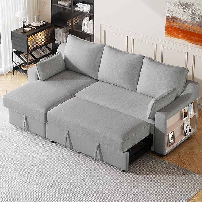 Shape Reversible Sleeper Sectional Couch Pull Out Sofa Bed w/Storage Chaise