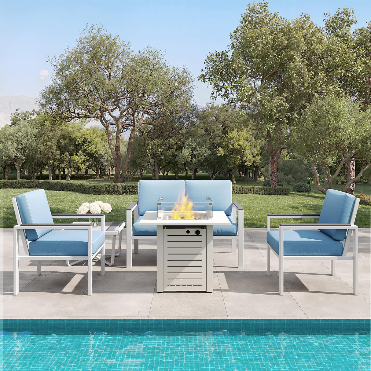 4-Piece Outdoor Patio Furniture Set, Metal Conversation Set with Cushions