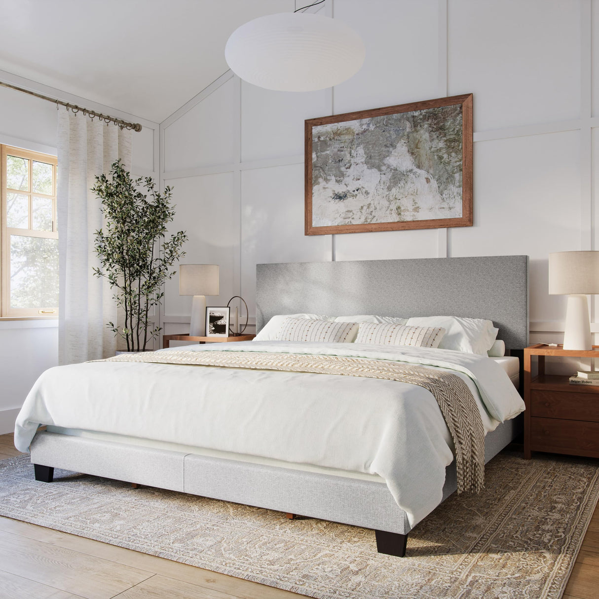 Upholstered King Bed with Wooden Slats