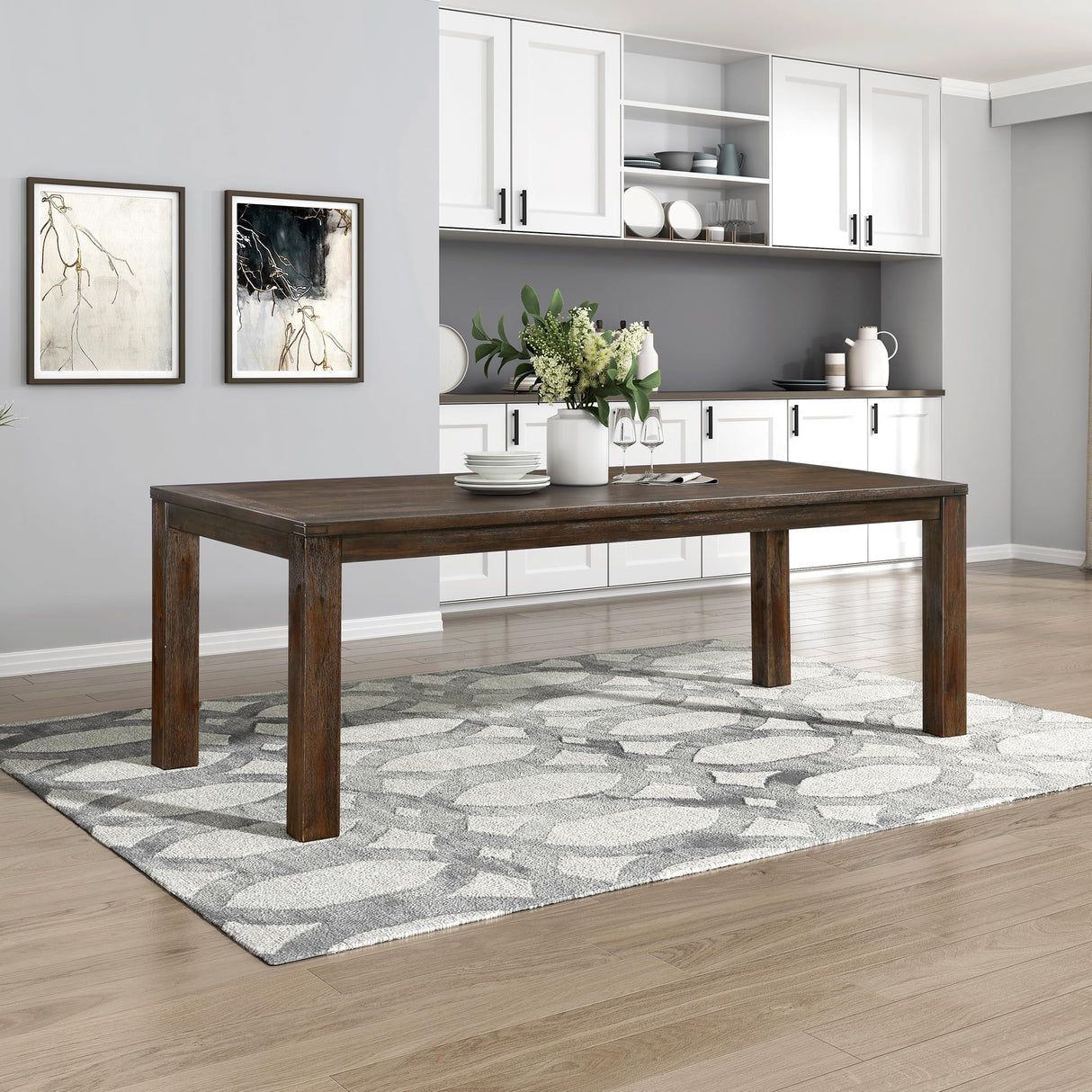79" Dining Table for 8 - Modern Rectangular Solid Acacia Wood Table