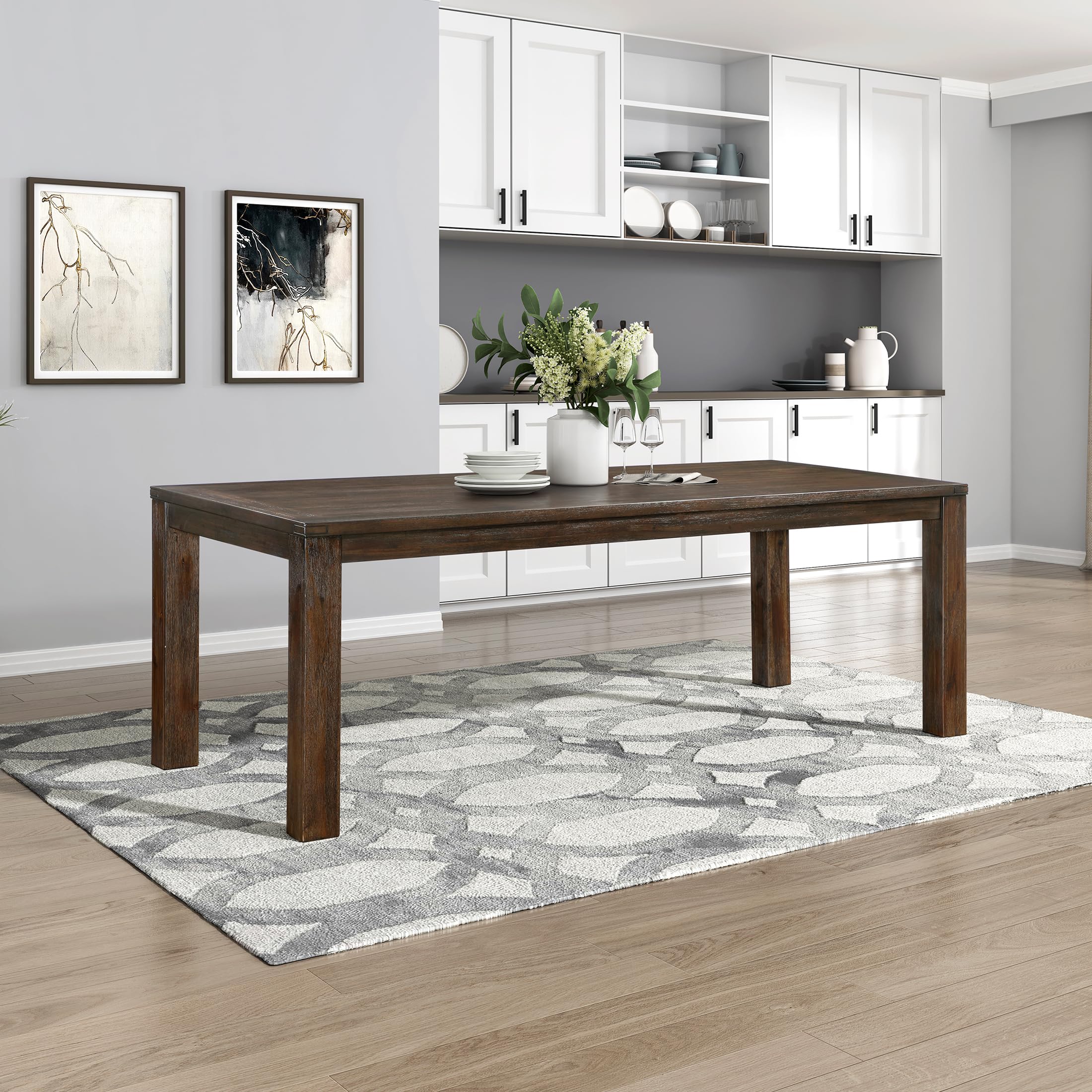 79" Dining Table for 8 - Modern Rectangular Solid Acacia Wood Table