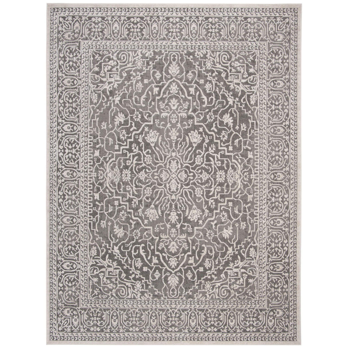 Reflection Collection Area Rug - 6' x 9', Dark Grey & Cream, Boho Tribal Distressed Design