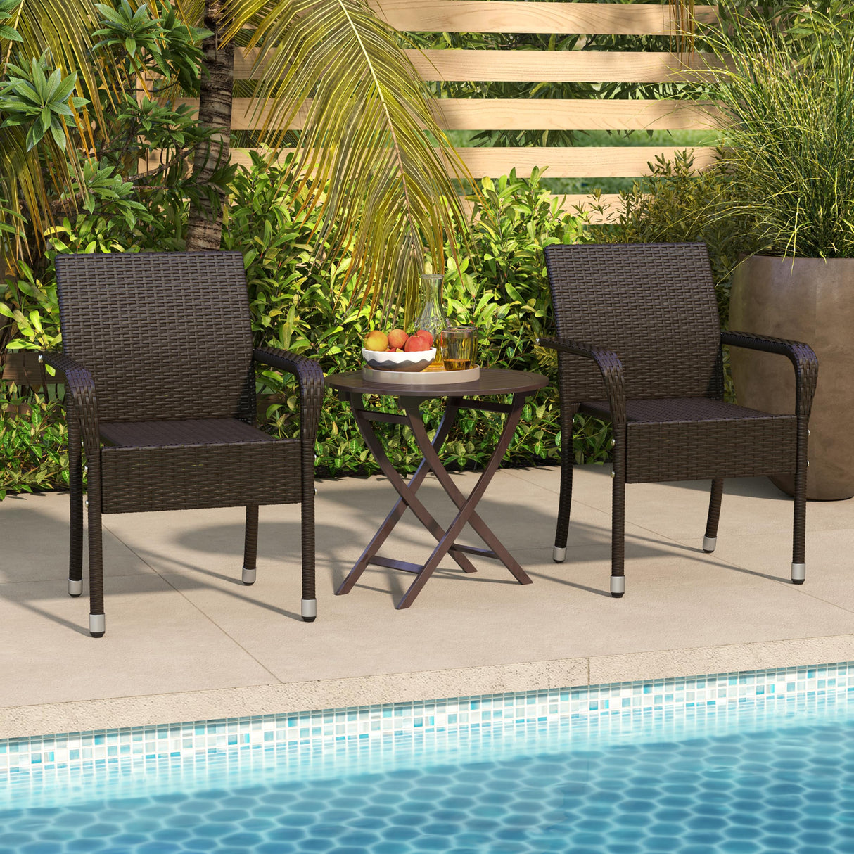 Set of 2 Stackable Outdoor Rattan Dining Chairs, All-Weather Armchair w/Armrests