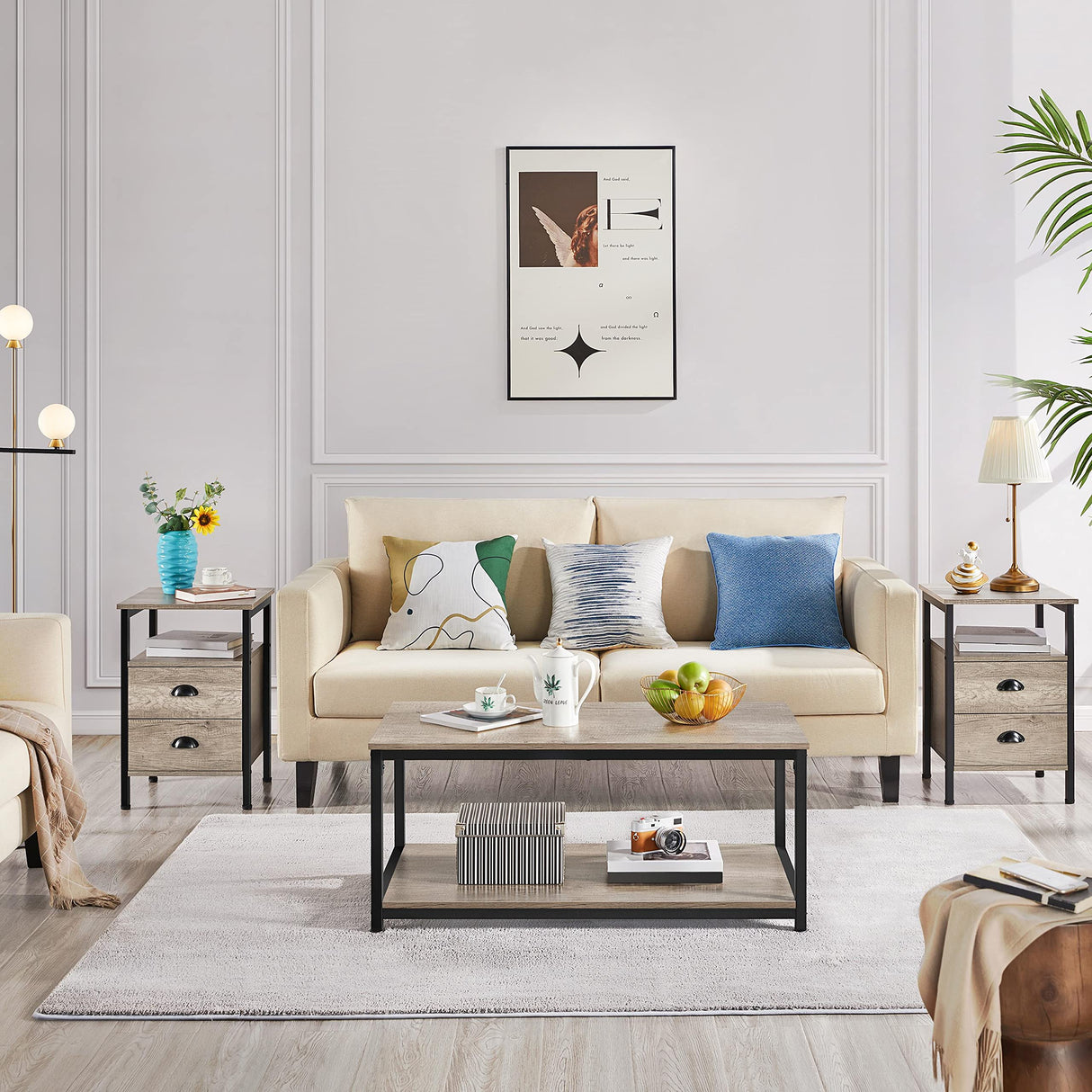 Coffee Table Tea Table with Metal Frame, Coffee Table with Open Storage Shelf