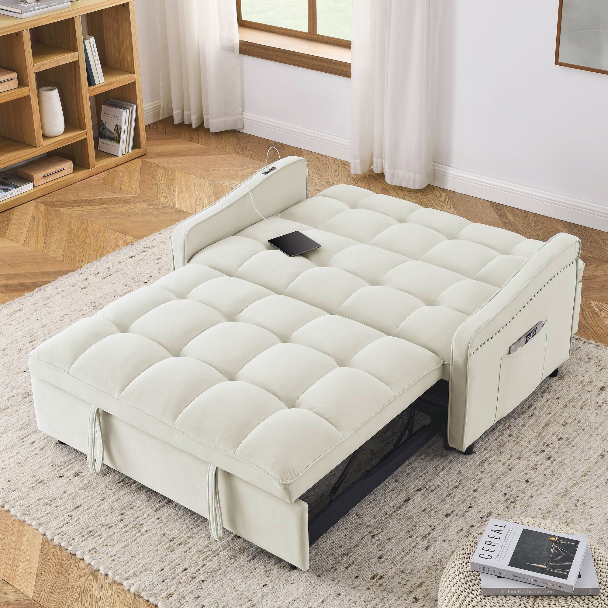 Convertible Sleeper Sofa Bed with Two Side Pockets