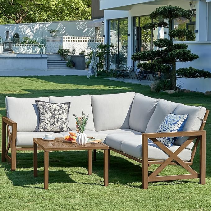 6 Pieces Patio Furniture Sets, Metal Outdoor Sectional Furniture L Shape Patio