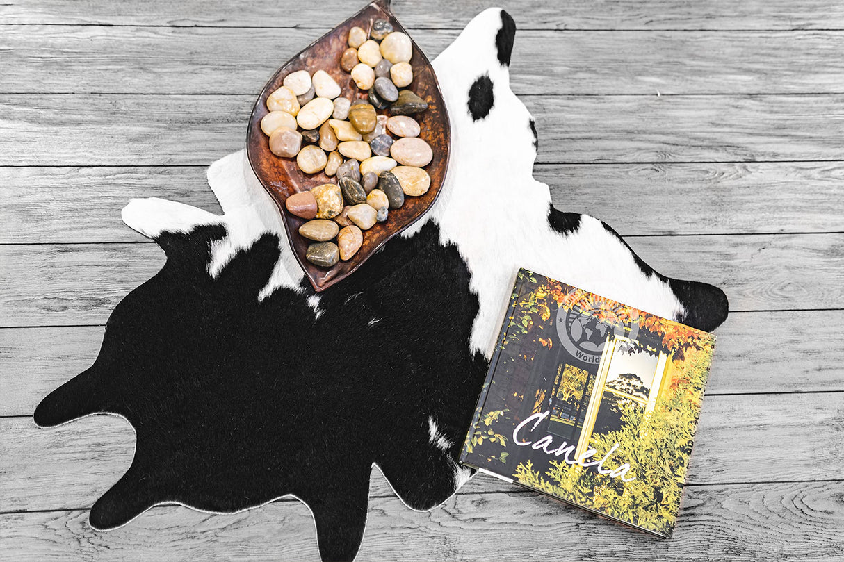 100% Genuine Mini Black and White Small Hair Cowhide Rug - Modern Style Animal Skin