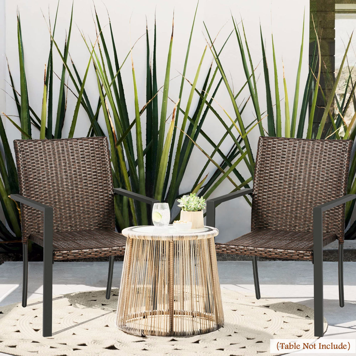 Wicker Dining Chairs - Set of 4 Stackable Outdoor Rattan Wicker Chairs for Patio