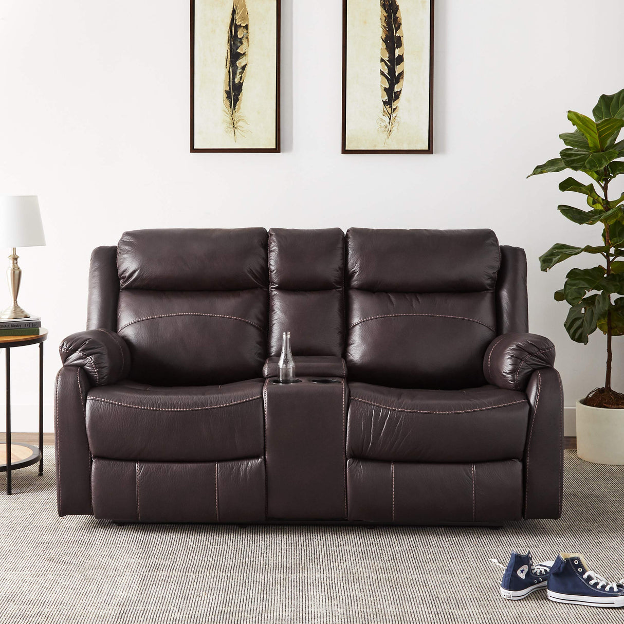 70" Microfiber Double Reclining Loveseat W, Dark Brown