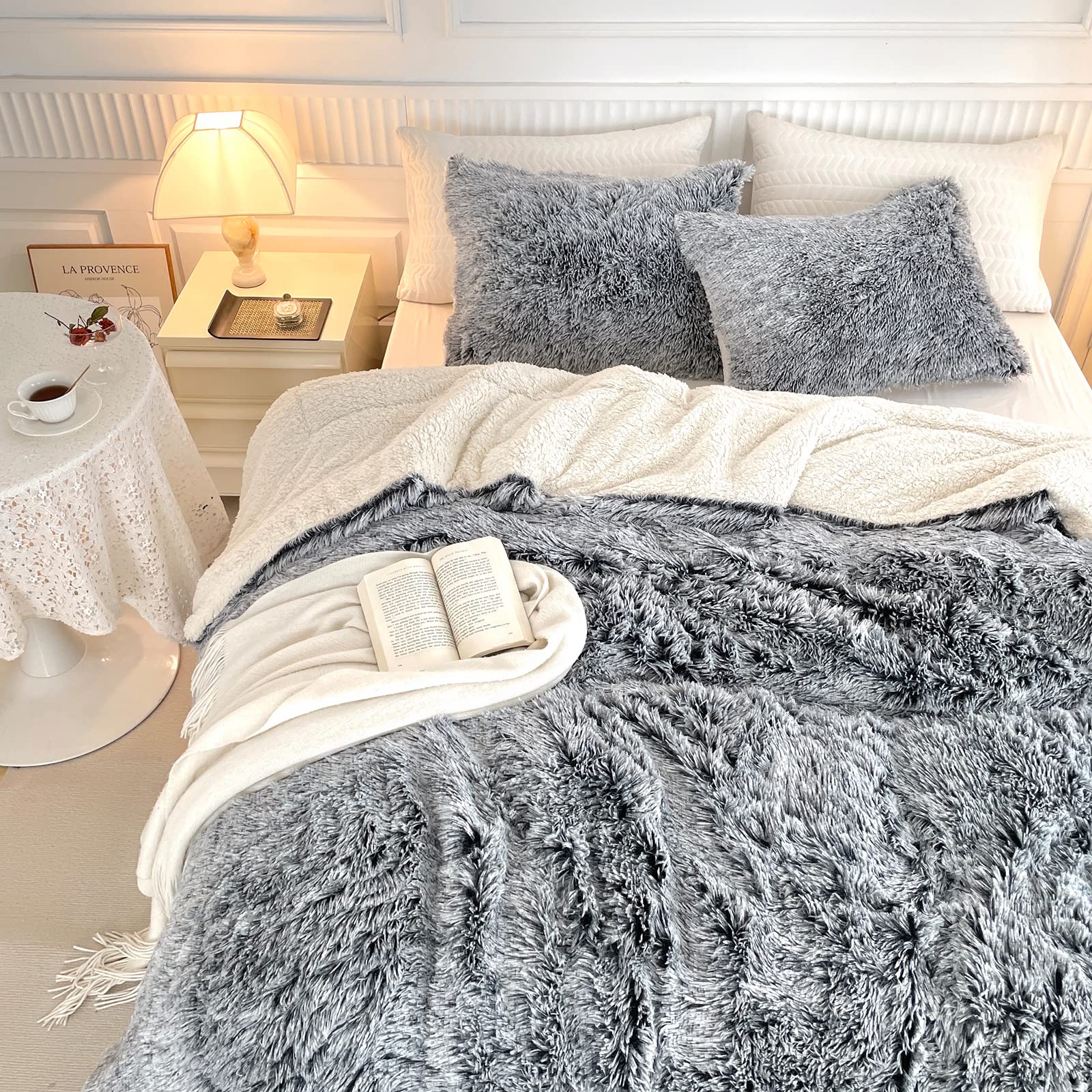 Comforter Set Twin Size 2 Pieces Winter Faux Fur Comforter Set with 1 Pillowcases Ultra Soft