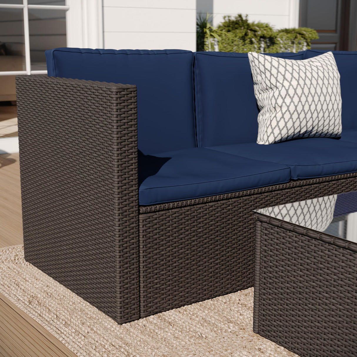 Ginger All Weather PE Rattan Sectional Sofa with Coffee Table and Included Cushions