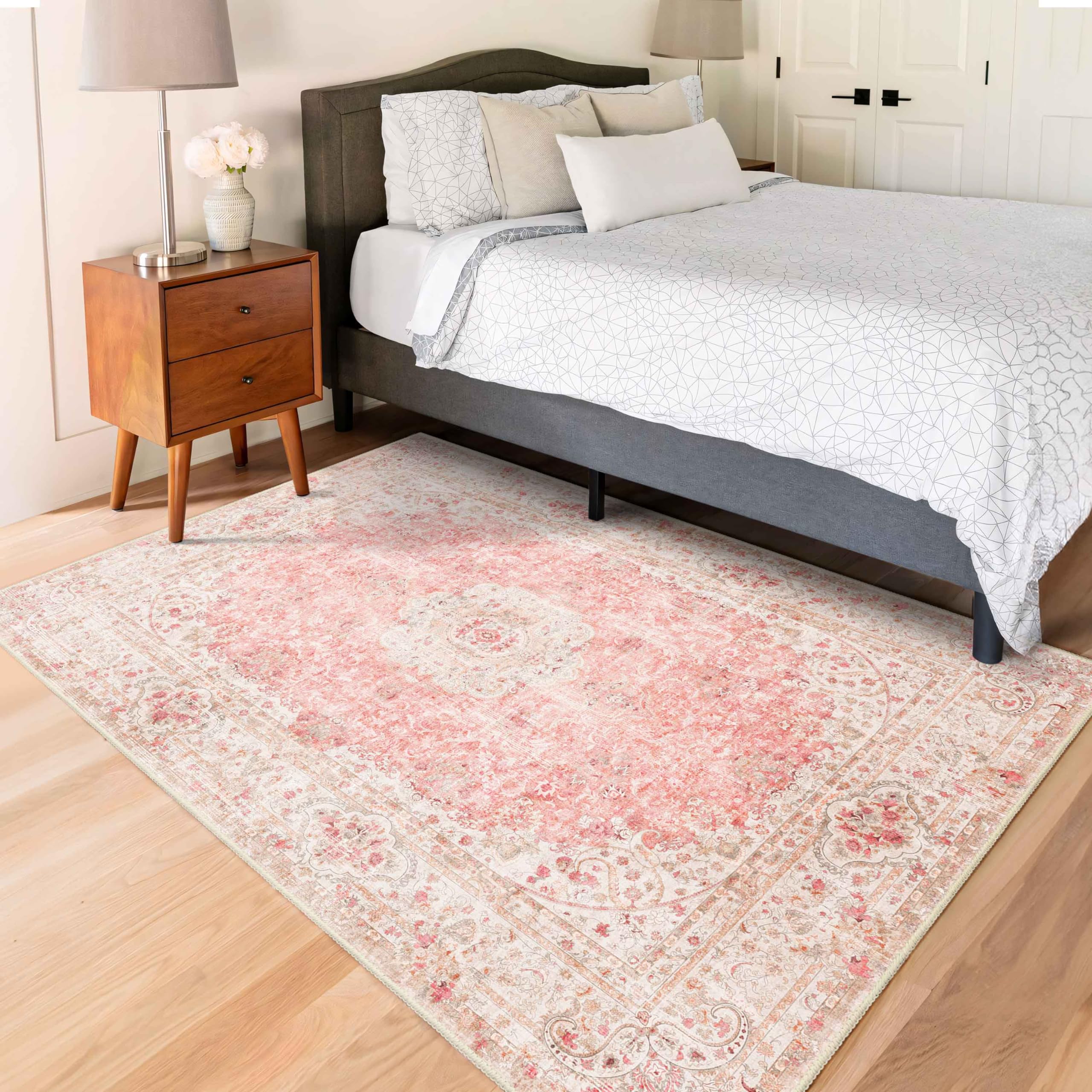 Pink Rug 3x5,Washable Area Rugs for Bedroom Living Room Kitchen Entryway,