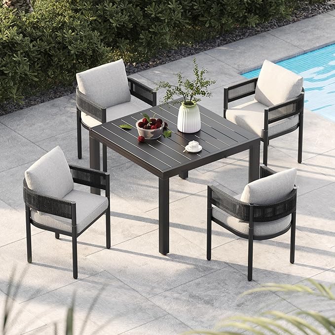 7-Piece Outdoor Dining Set for 6 with 1 Rectangle Expandable Table for 4-6 Person