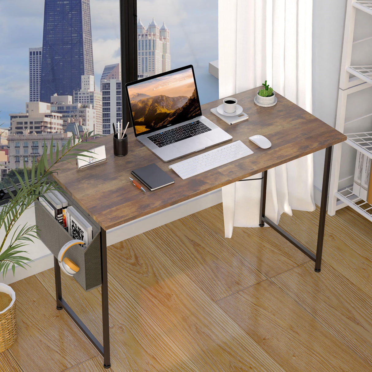Small Space Writing Desk with Headphone Hooks, Modern Simple Design