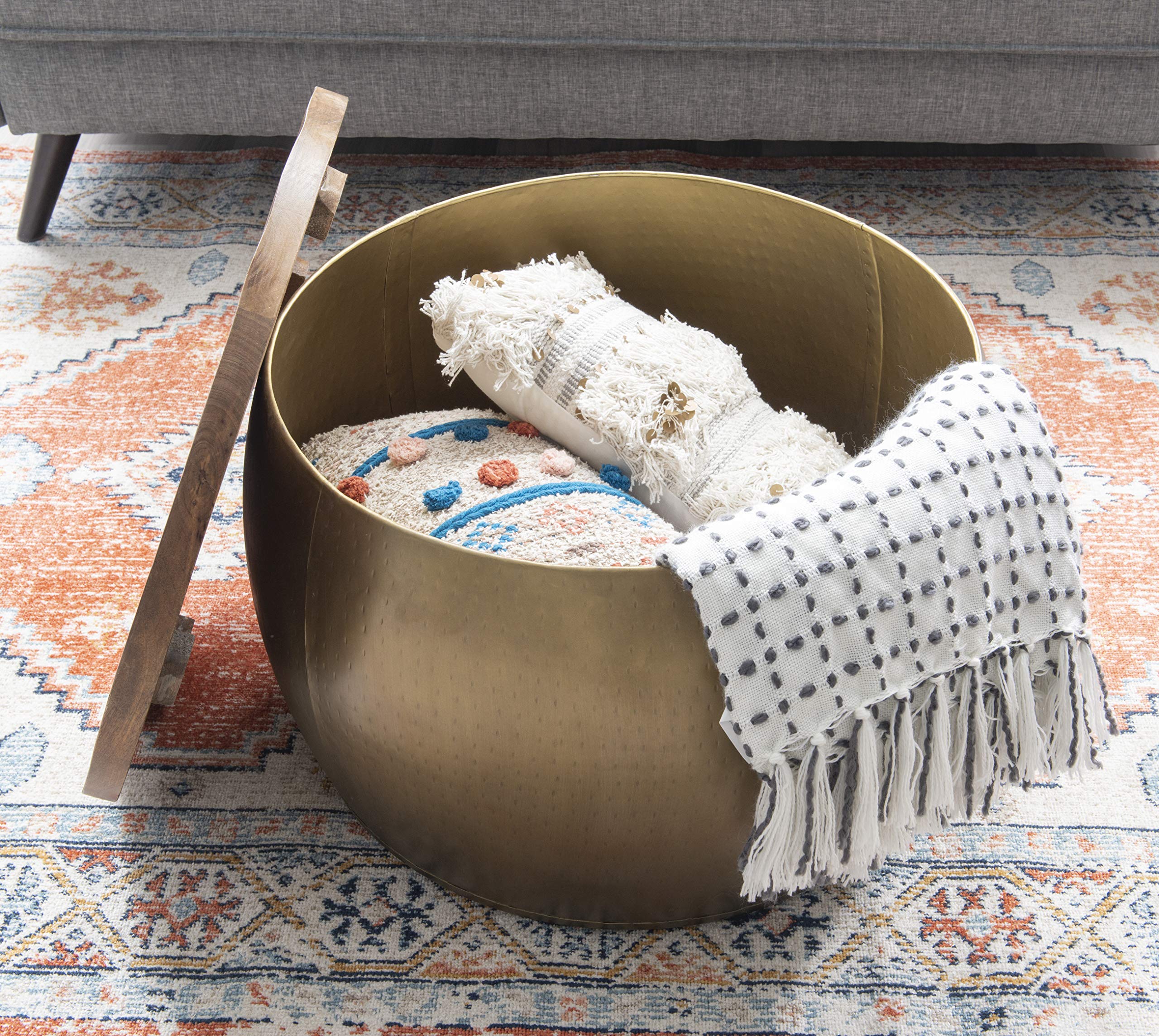 Janice Large Gold Drum Table with Storage