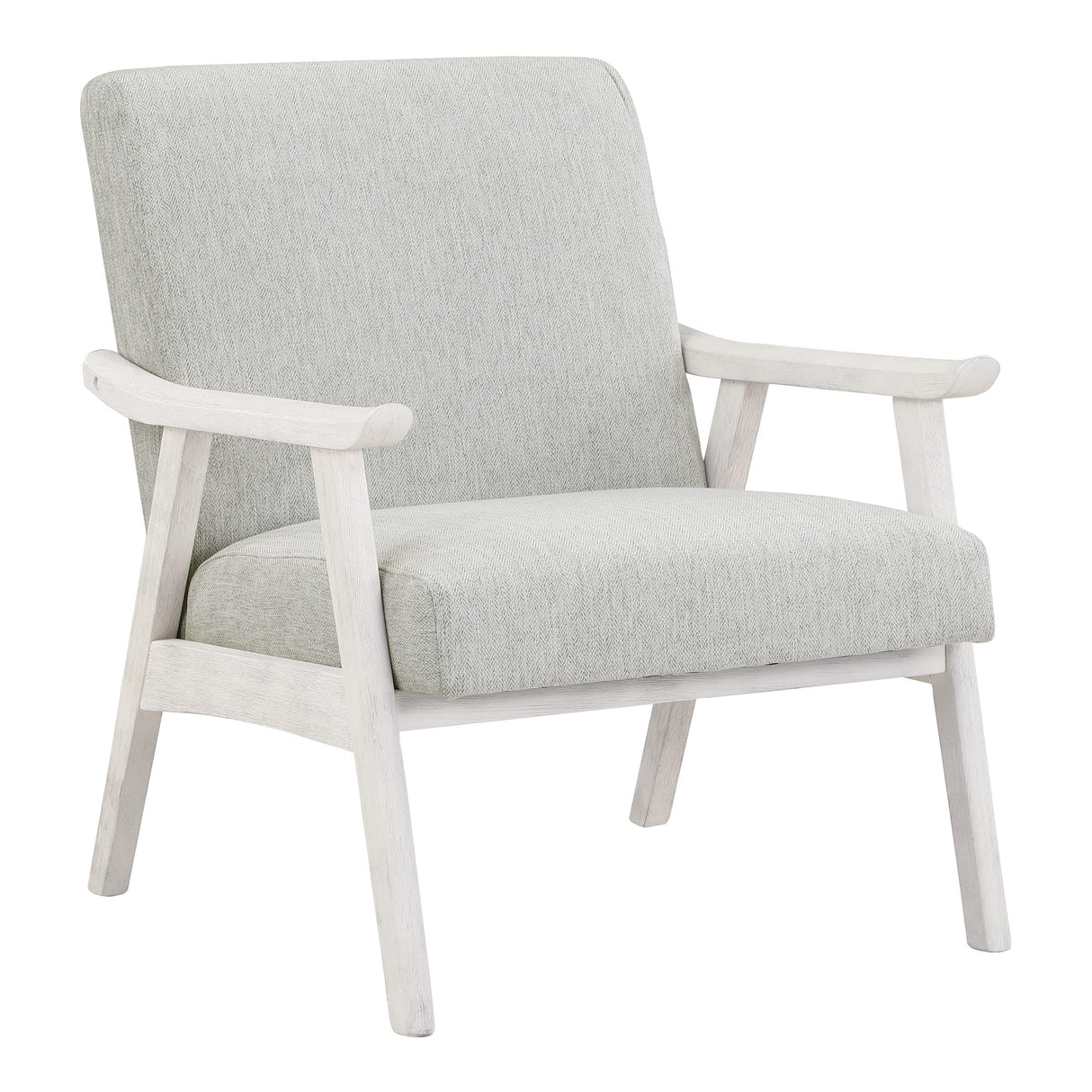 Home Furnishings Weldon Mid-Century Modern Armchair, Smoke Fabric with Antique White Finished Frame