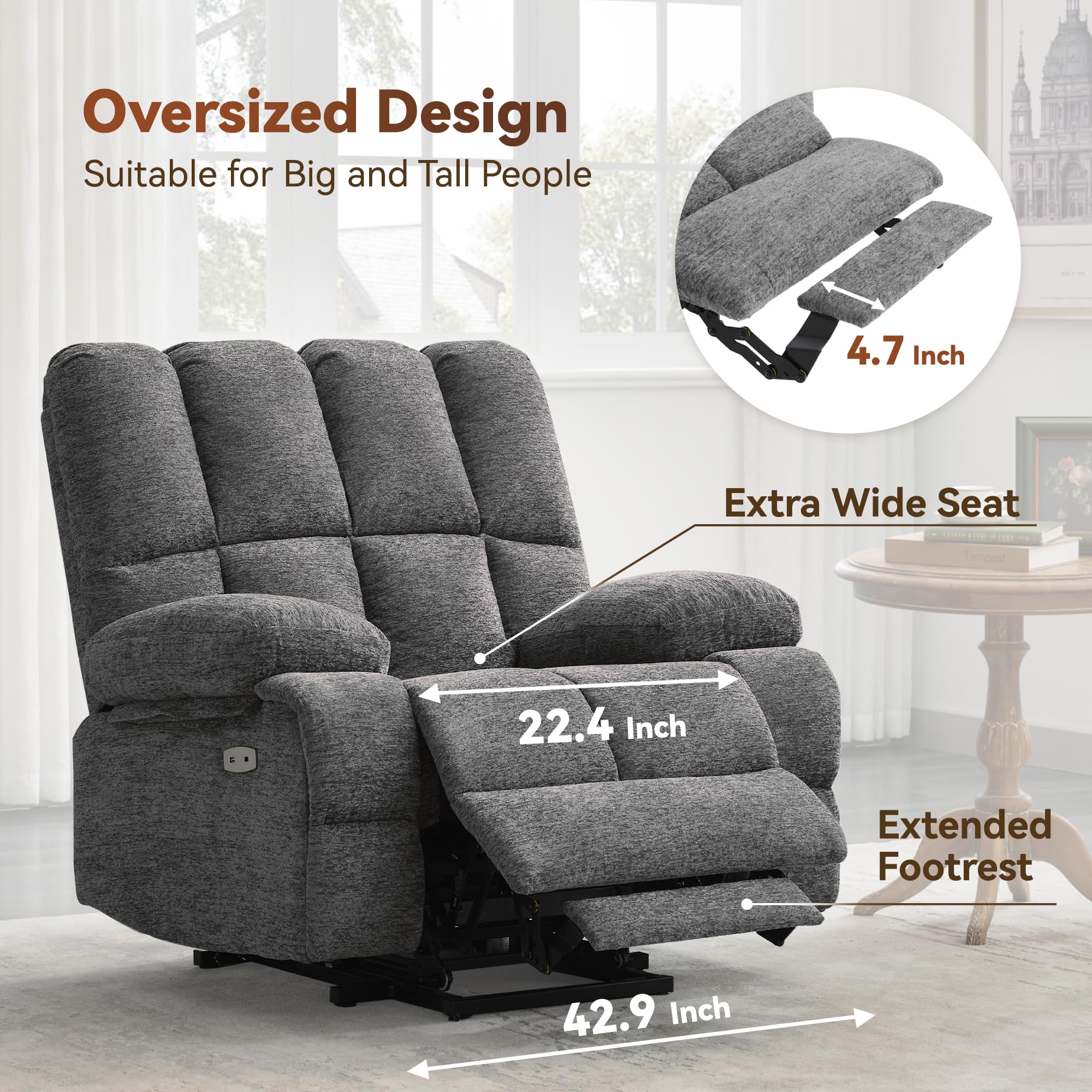 RestEase XL Dual-Motor, Massage & USB Power Lift Recliner Chair for Seniors