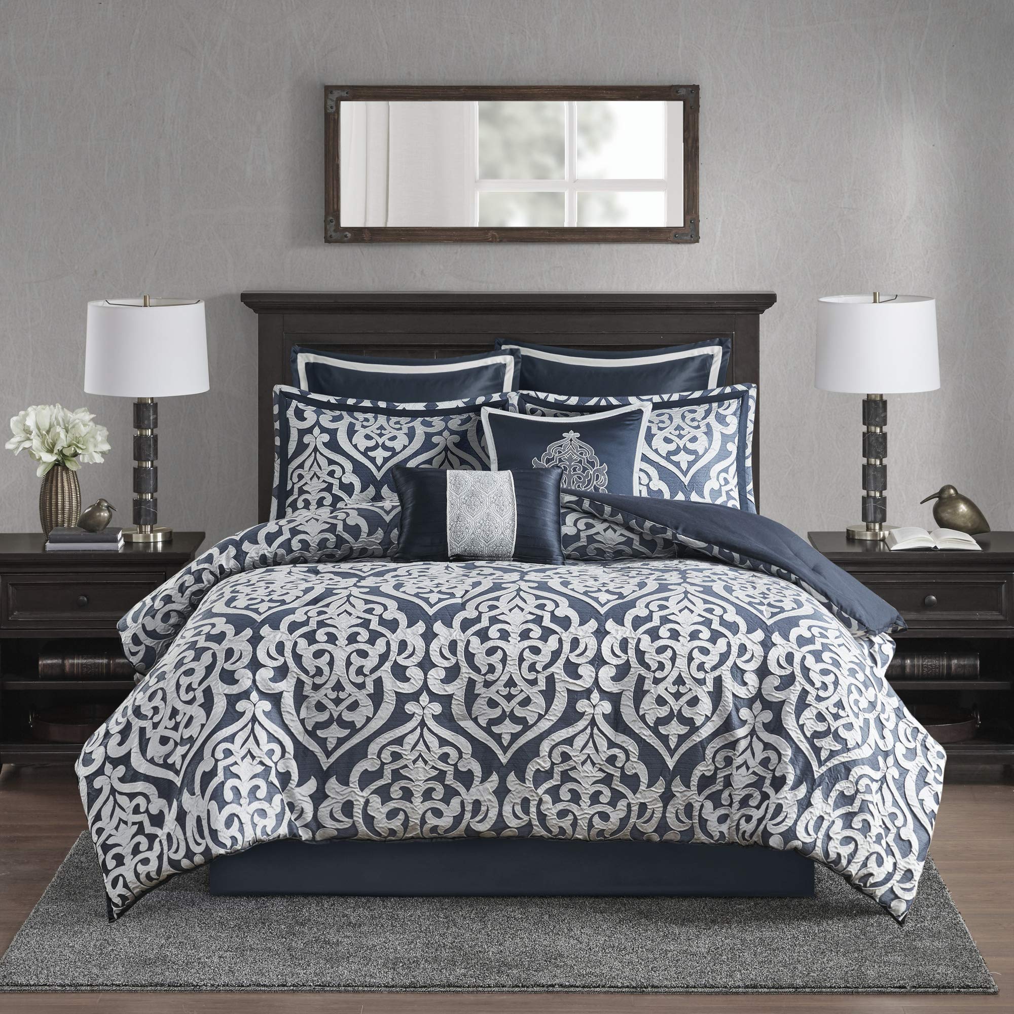 Odette Cozy Comforter Set Jacquard Damask Medallion Design