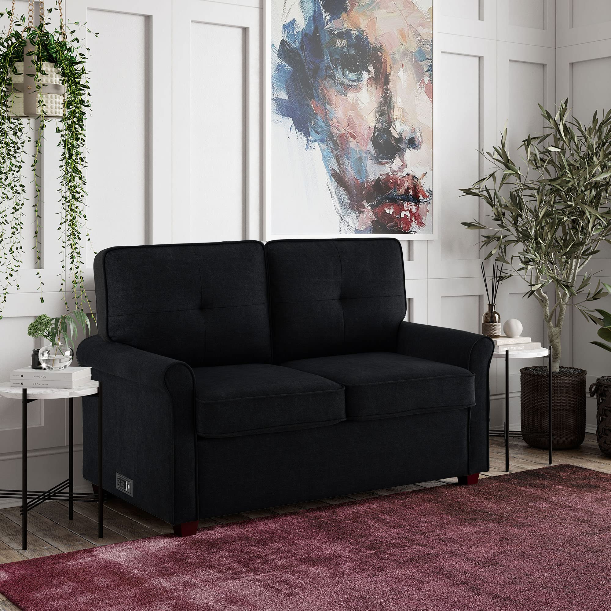 Solutions Armisen Convertible Loveseat, Black Linen