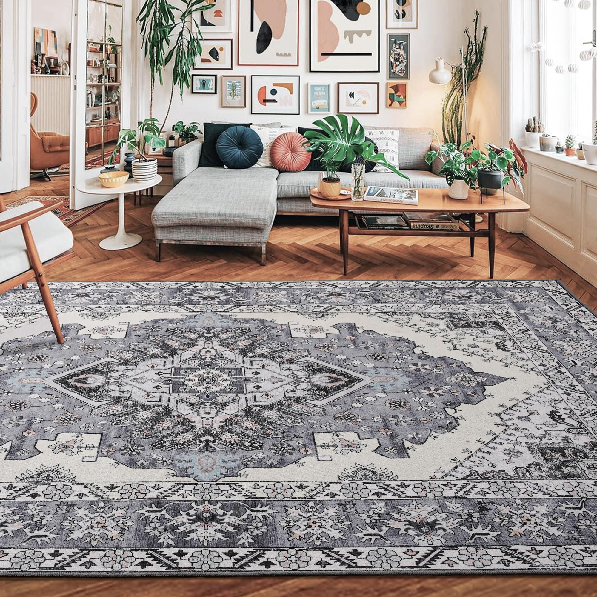 Area Rug 6x9 - Rug for Living Room Bedroom Non-Slip Machine Washable Rug, Vintage