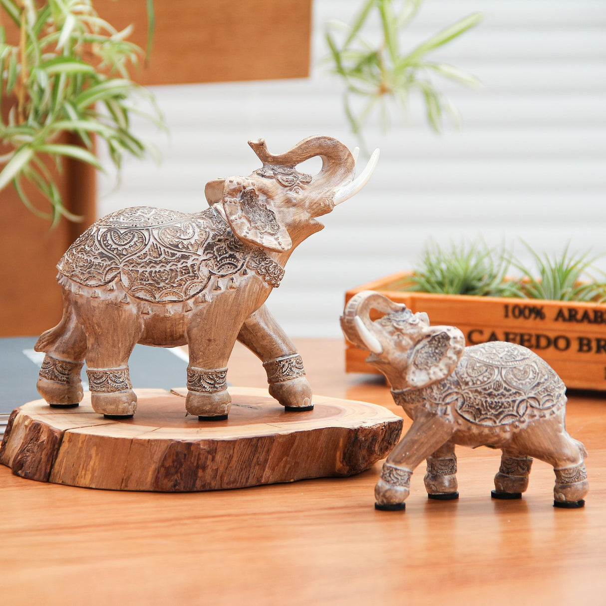 Elephant Statues Home Decor Accents - Elephant Figurines with Trunk Up Elephant
