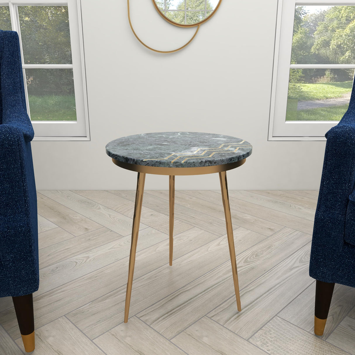 Ceramic Side End Accent Table End Table with Black Marble Top, Side Table 16" x 16" x 20"