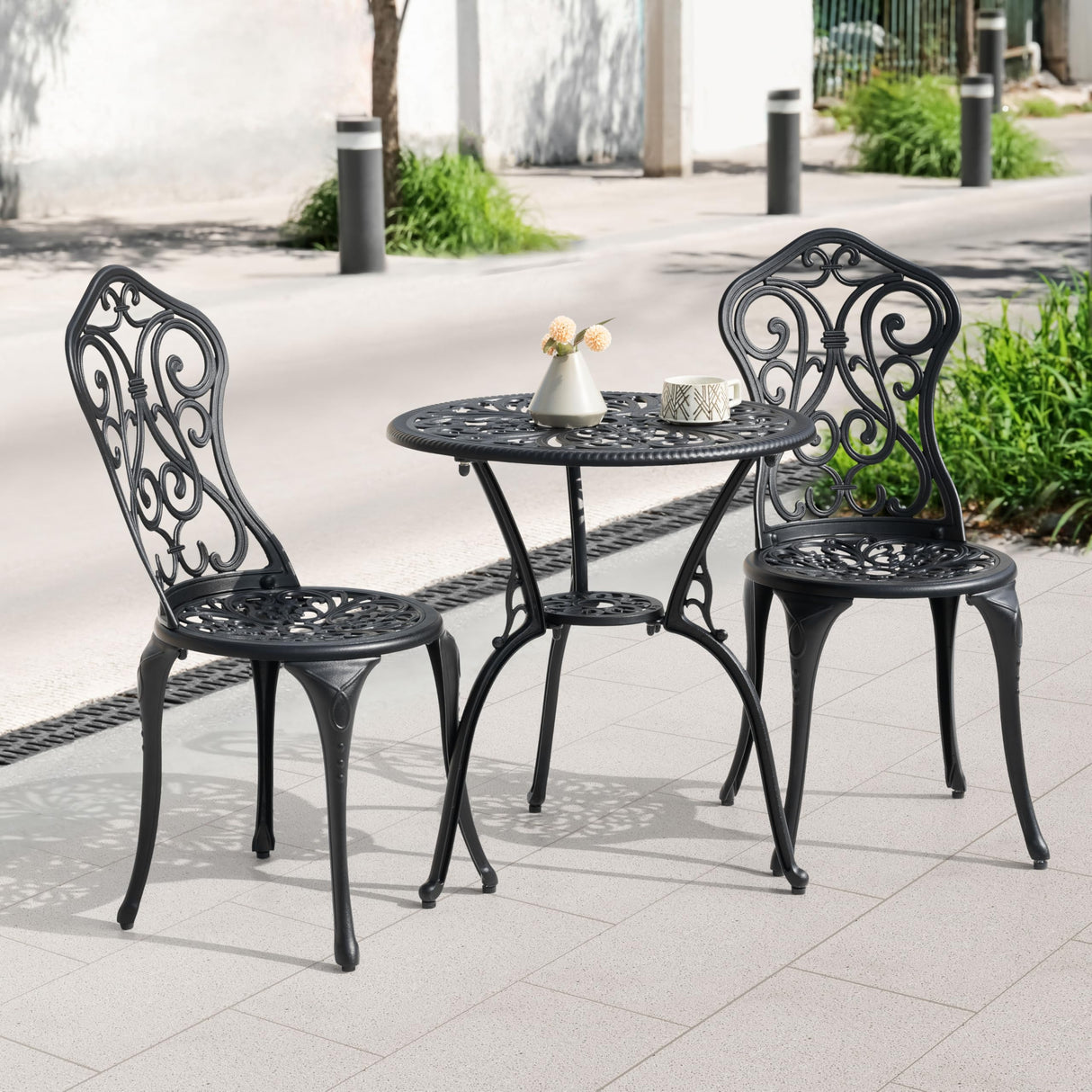3 Pieces Patio Bistro Set, Outdoor Bistro Set with 2 Chairs, Round Table with Umbrella Hole