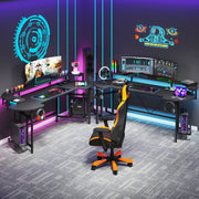 75 Inch Gaming Desk with Monitor Shelf, Large PC Computer Desk with LED Lights