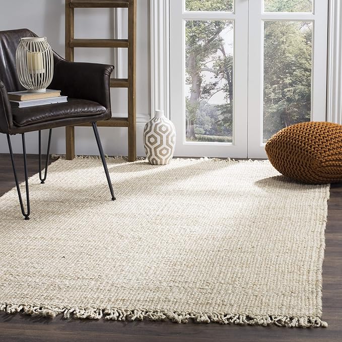 Natural Fiber Collection Accent Rug - 2'6" x 4', Ivory, Handmade Boho Fringe Woven Jute