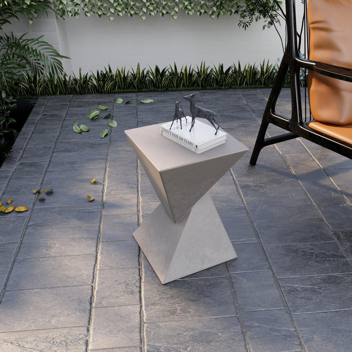 Modern Side Table Square Fiberstone Accent End Stool for Home