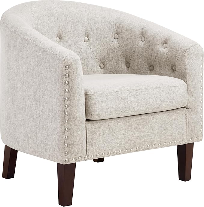 Accent Barrel Chair, Comfy Fabric Club Chair Armchair with Thicken Cushion, Button