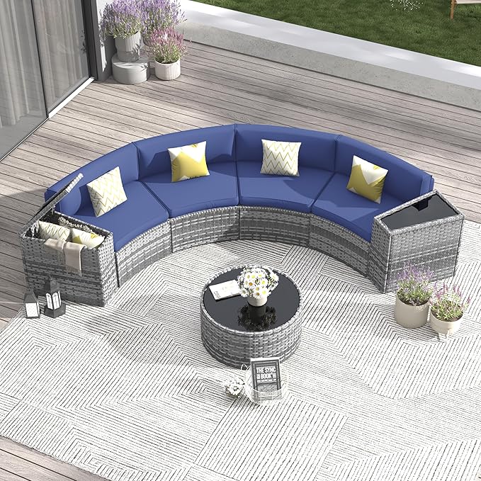 Outdoor Patio Sectional Furniture Sets, 11 Pcs Curved Patio Couch