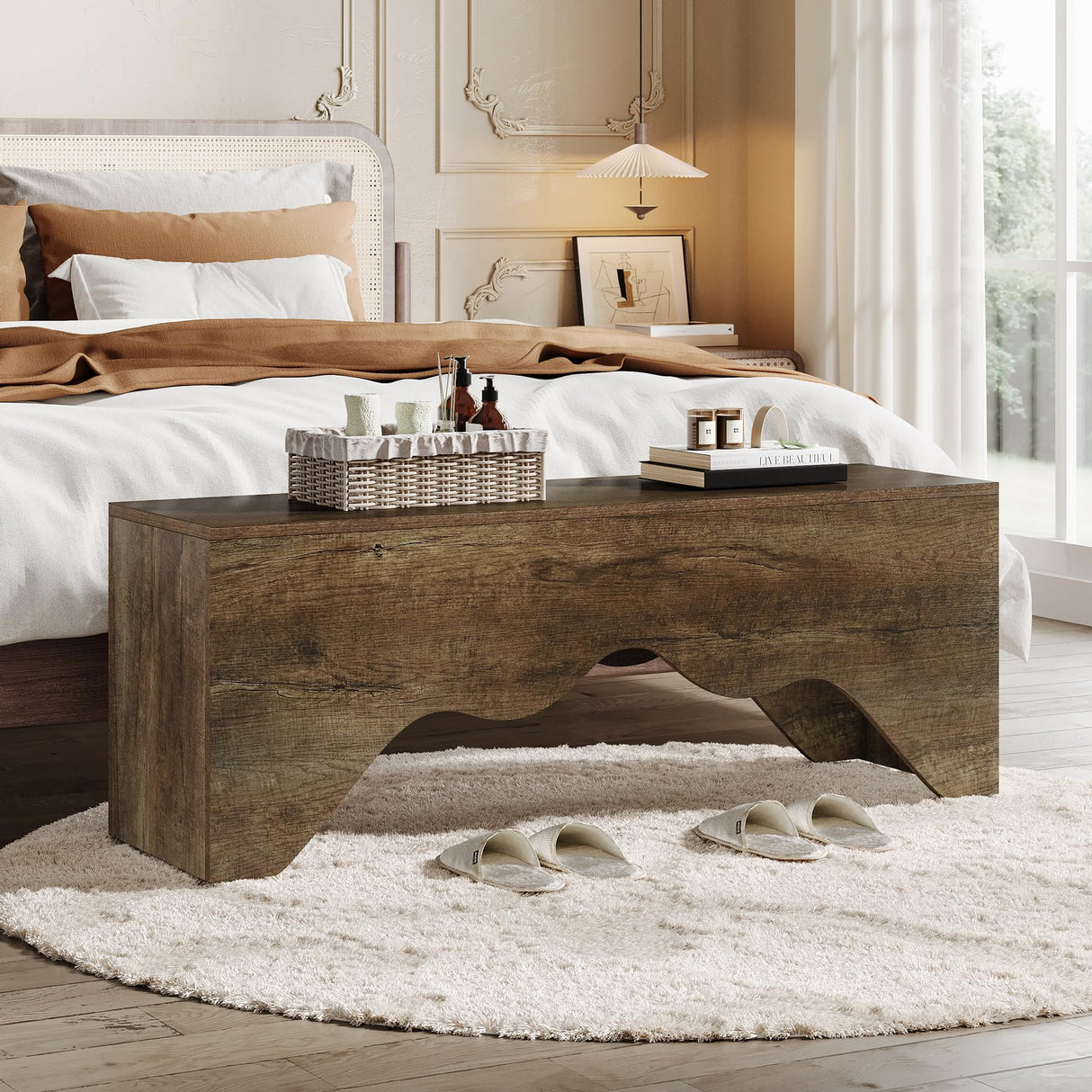 Shoe Bench, 47.24-Inch Entryway Bench with Elegant Wave Design, Dining Room Bench