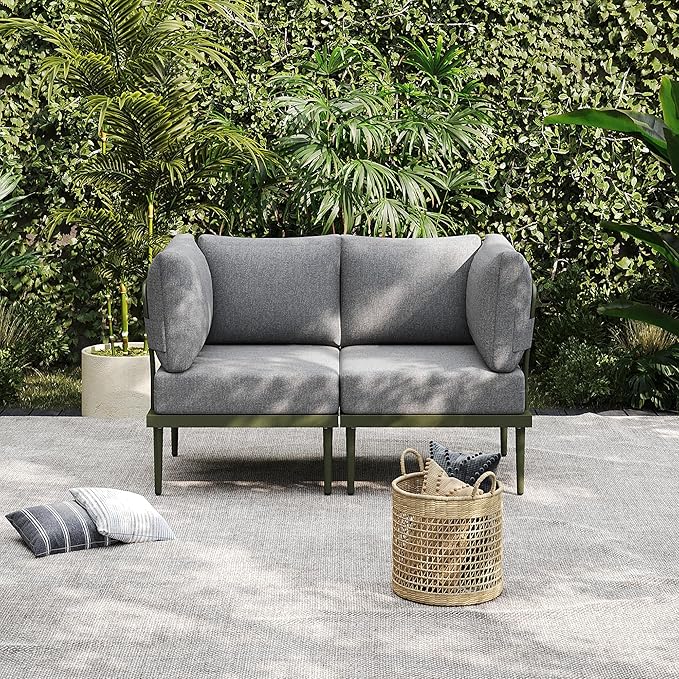 7 Pieces Metal Patio Furniture Set, Outdoor Sectional Sofa w/6 Inch Olefin Cushion and Coffee Table