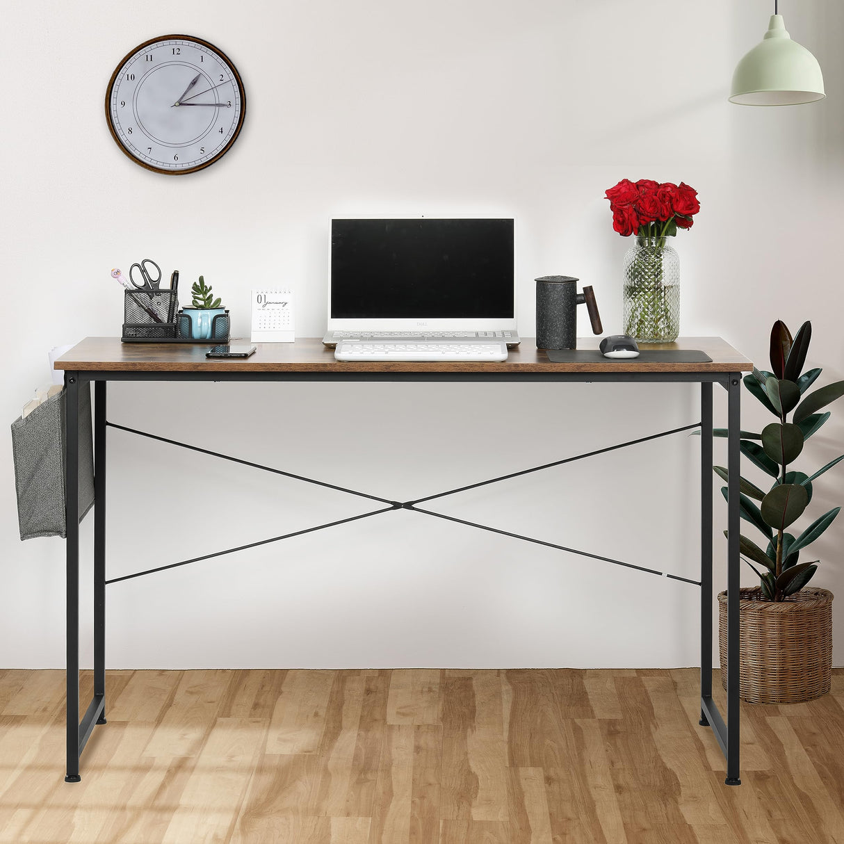 Computer Office Desk Modern Simple Style PC Table with Storage Bag, for Home Work