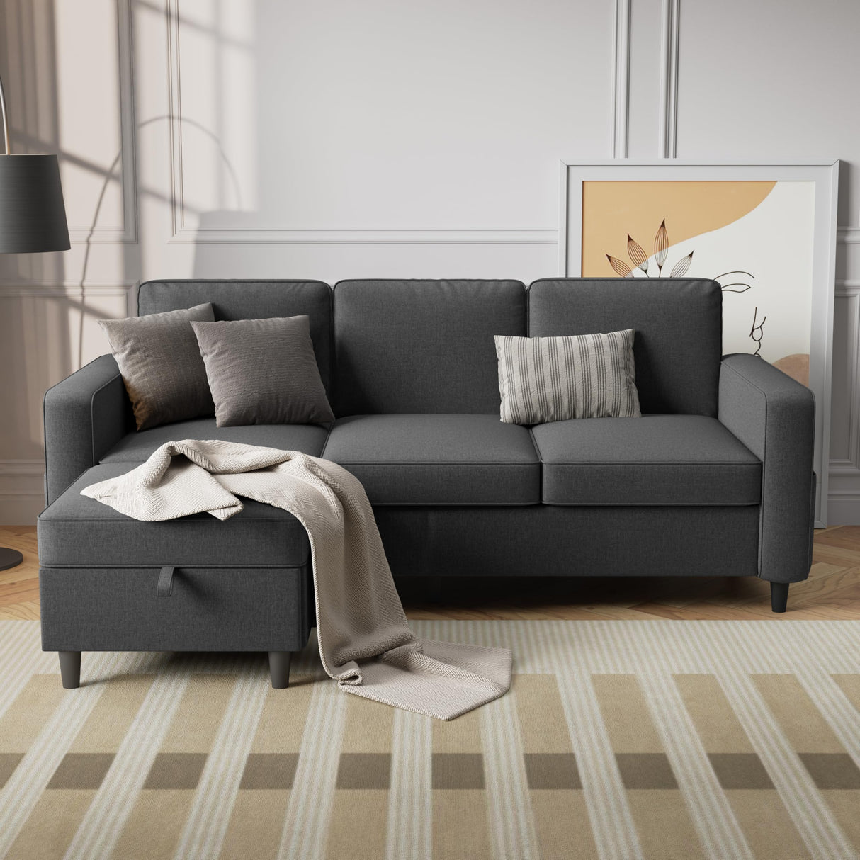 Sectional Sofa Couches for Living Room - 78'' Dark Grey 3 Seat L-Shaped