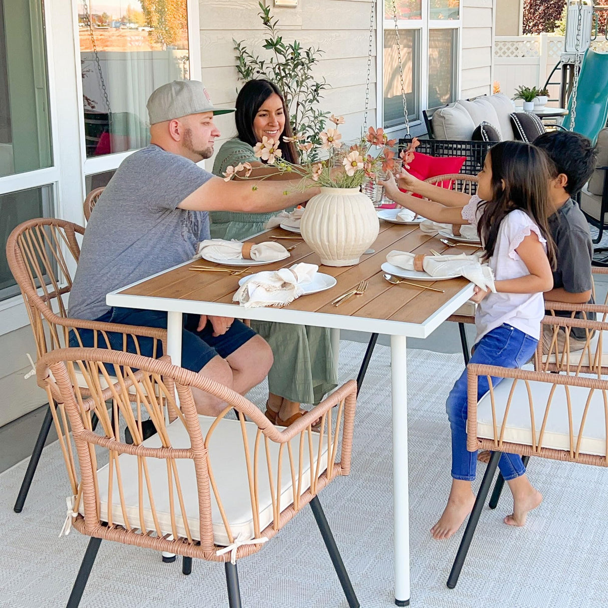 4 Pieces Rattan Wicker Dinning Chairs, Outdoor Indoor Patio Furniture Set