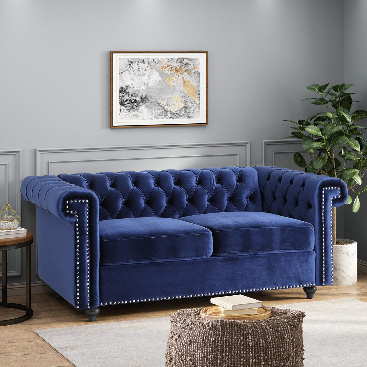 Christopher Knight Home Brinkhaven Love Seats, Midnight Blue + Dark Brown