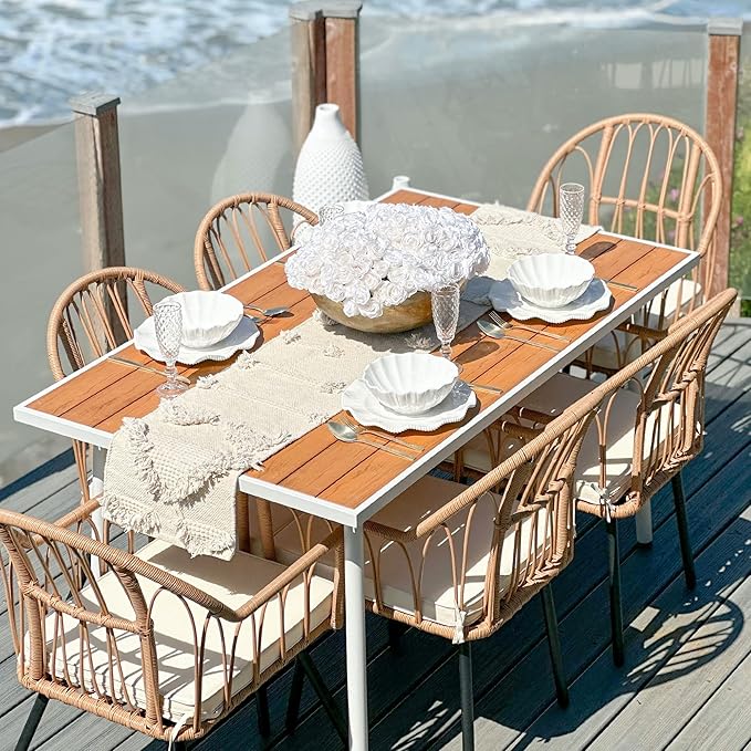 8 Pieces Outdoor Patio Dining Set with Wicker Patio Dining Chair