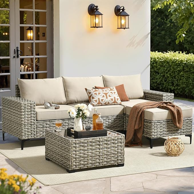 5 Pieces Patio Furniture Set Outdoor Sectional Sofa Couch with Comfy Cushions and Deep Seat
