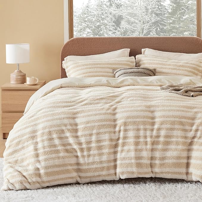 Fluffy Queen Comforter Set, Grey Sherpa Fleece Bedding Comforter Set, Luxury Jacquard Farmhouse
