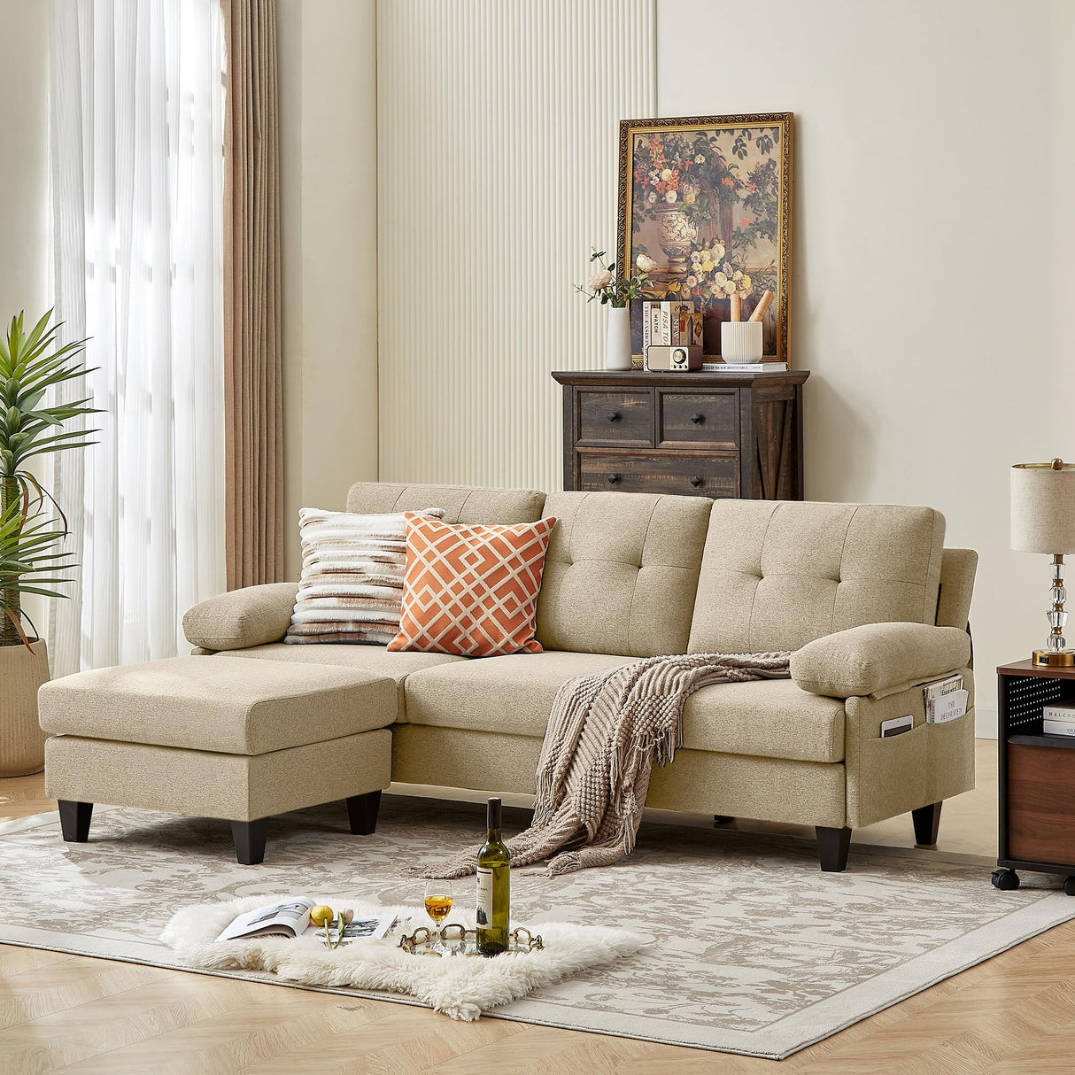 86" Convertible Sectional Sofa, Deep 3-Seat L Shaped Sectional Couch