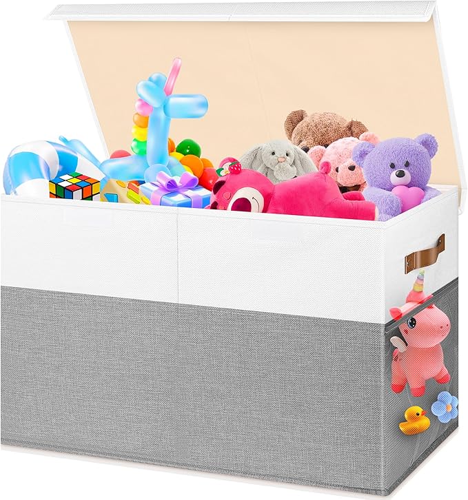 Collapsible Sturdy Storage Organize Chest Boxes With Lids, 25"x13"x16" Kids Toy Chest