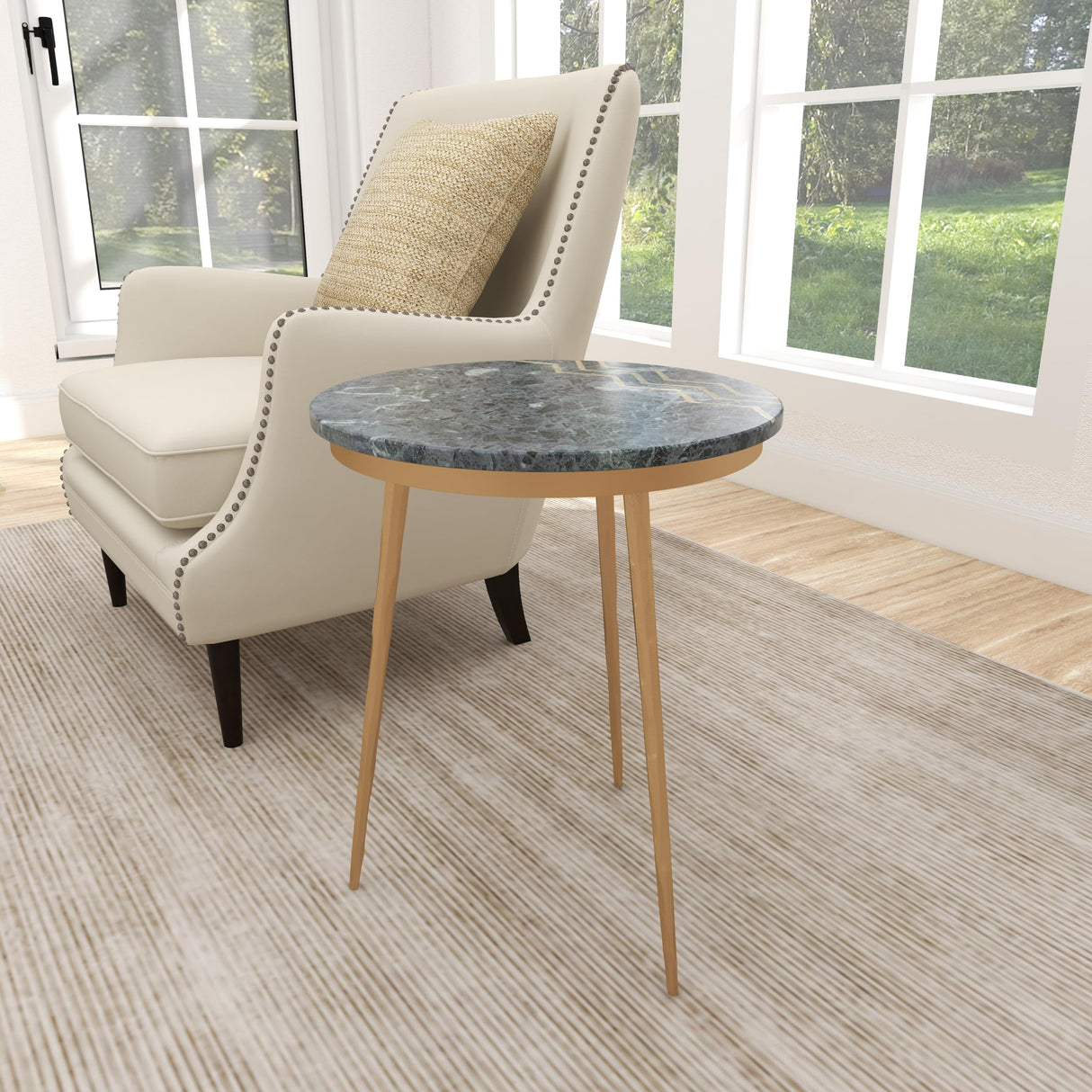 Ceramic Side End Accent Table End Table with Black Marble Top, Side Table 16" x 16" x 20"