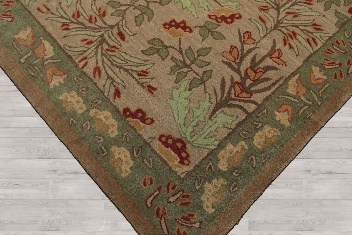 10x14 Handmade Wool Area Rug - Floral Beige & Sage