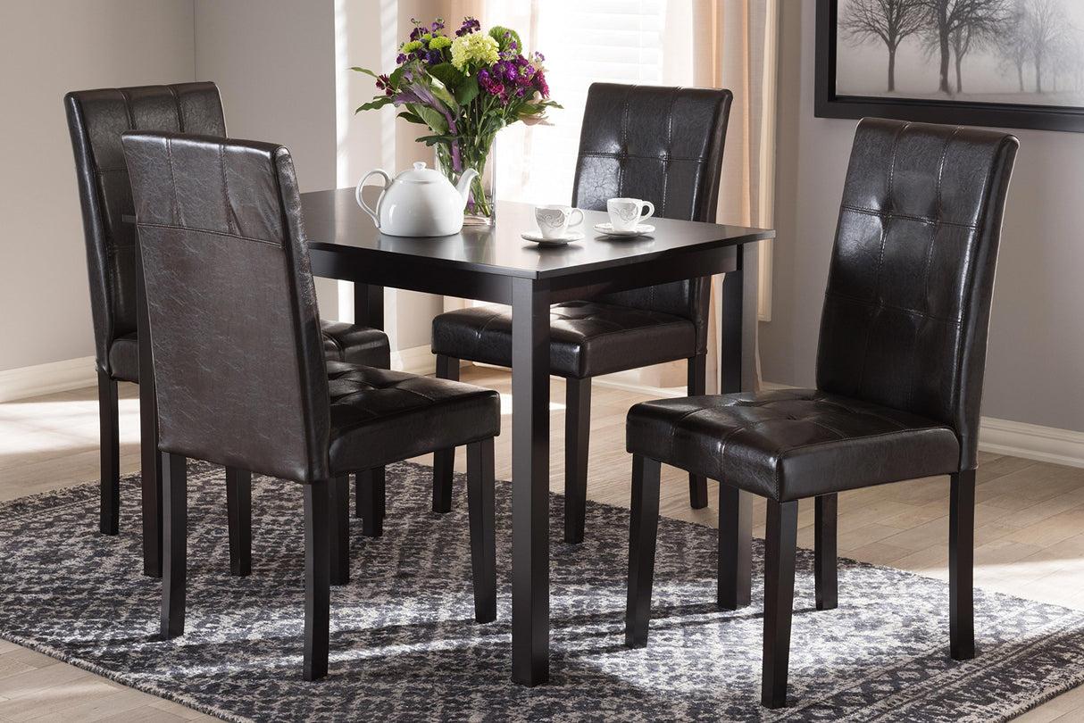 Avery Dining Set and Dining Set Dark Brown Faux Leather Upholstered 5-Piece Dining Set