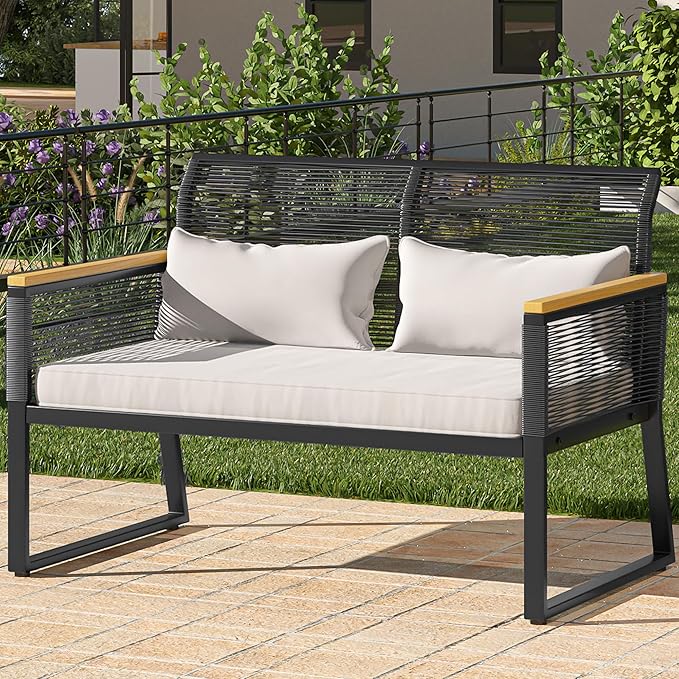 Patio Loveseat Wicker Outdoor Furniture, All Weather Rattan Conversation