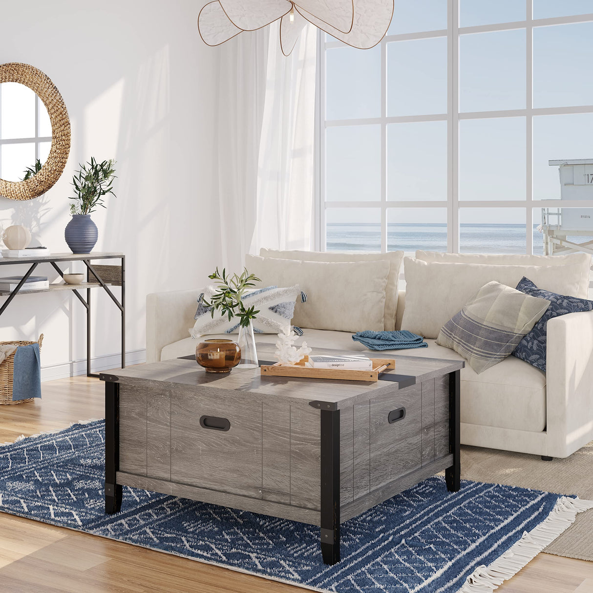 Square Coffee Table with Storage,Farmhouse Lift Top Coffee Wood Center Table Decor for Living Room Extra Large Hidden Storage,