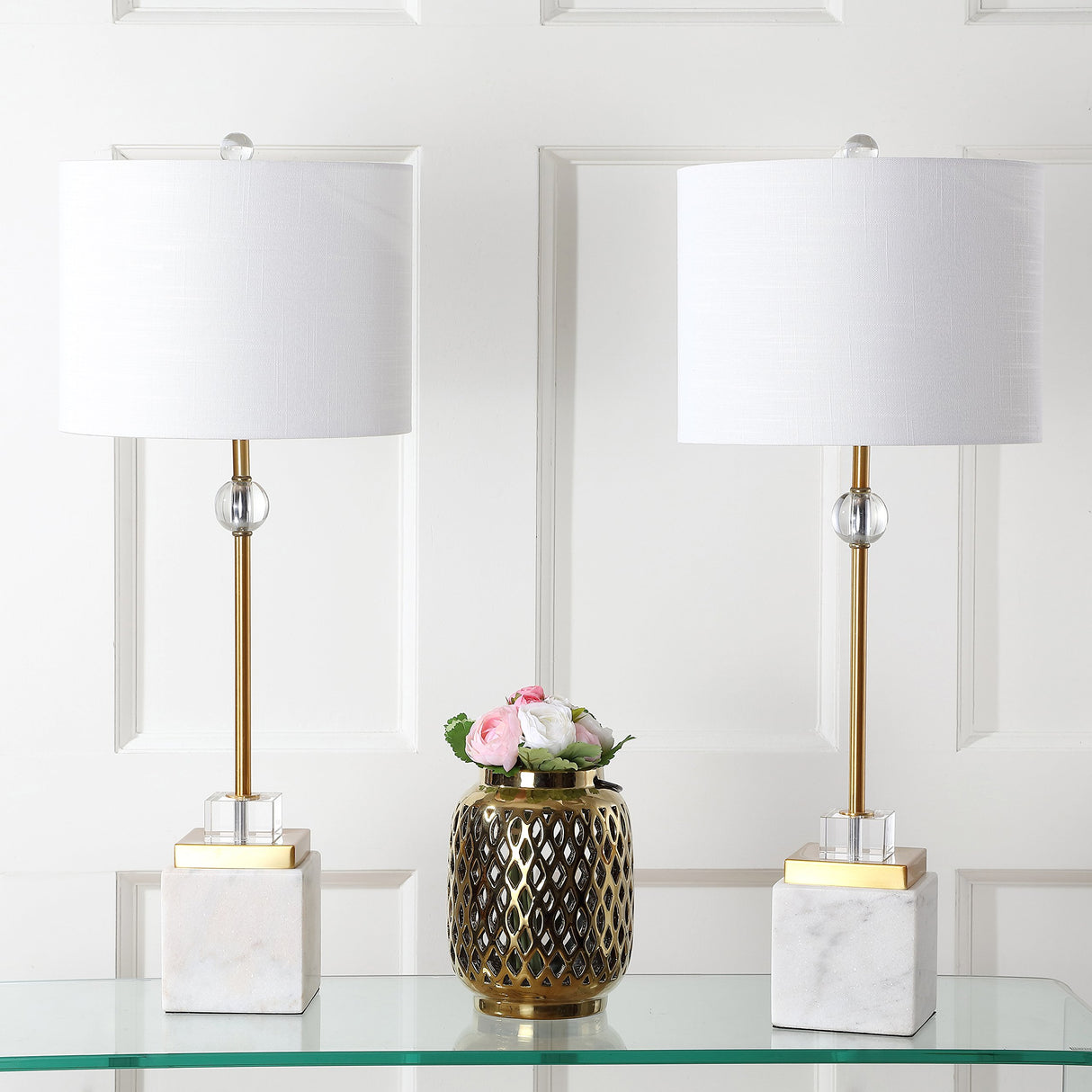Set of 2 Table Lamps Dawson 30" Marble/Crystal LED Table Lamp